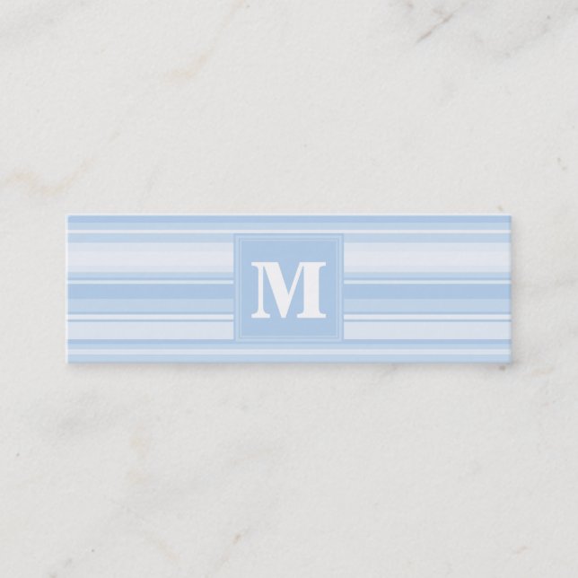 Monogram baby blue stripes mini business card (Front)