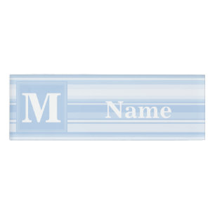 Monogram baby blue stripes name tag