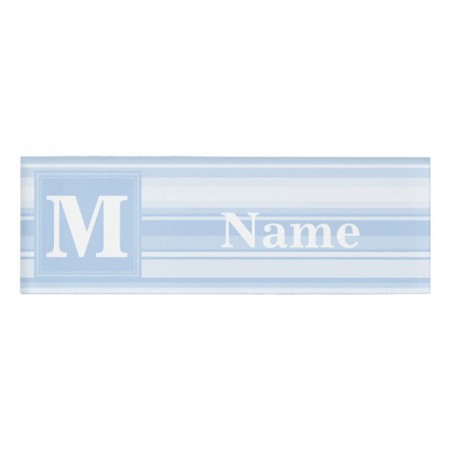 Monogram baby blue stripes name tag (Front)