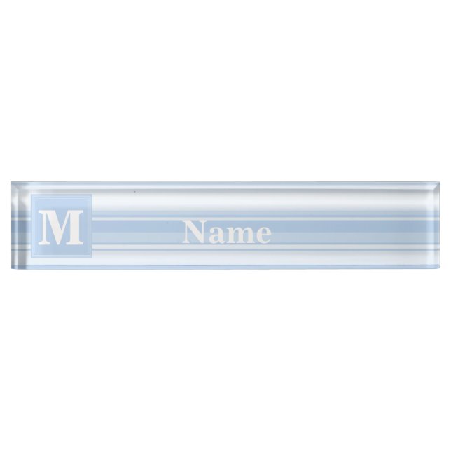 Monogram baby blue stripes nameplate (Front)