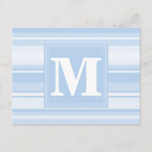 Monogram baby blue stripes postcard
