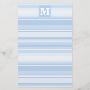 Monogram baby blue stripes stationery