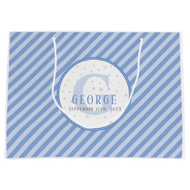 Monogram Baby Boy Blue Large Gift Bag (Front)
