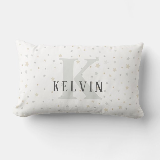 Monogram Baby Boy Grey Khaki Nursery Decor Pillow (Front)