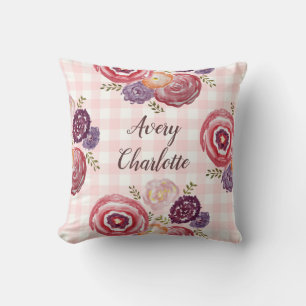 Monogram Baby Girl Floral Throw Pillow