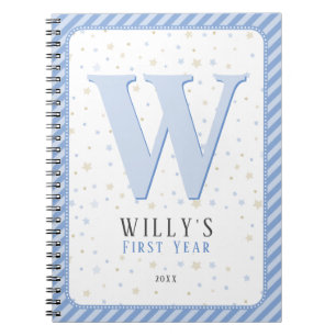 Monogram Baby Memory Journal. Blue and White Notebook