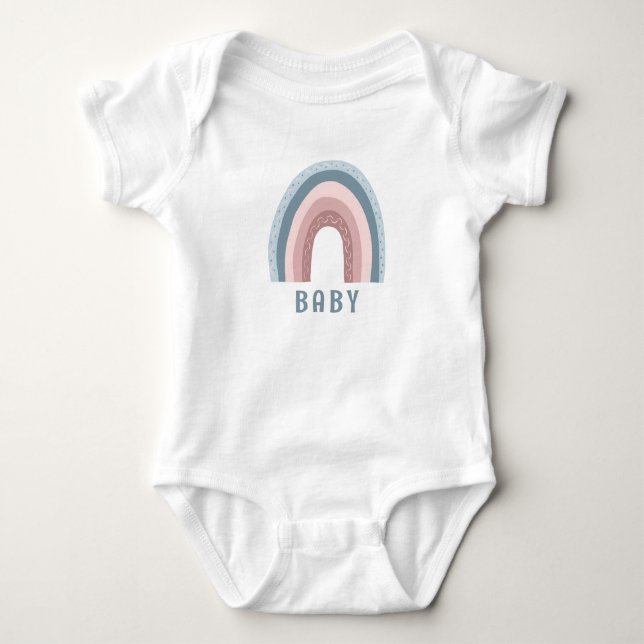 Monogram Baby Name Earthy Boho Rainbow Blue Pink Bodysuit (Front)