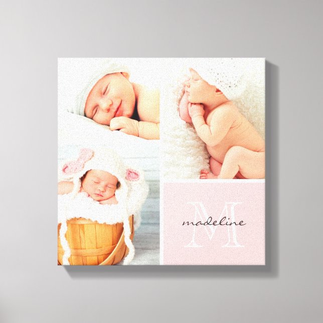 Monogram Baby Photo Collage Canvas Print (Front)