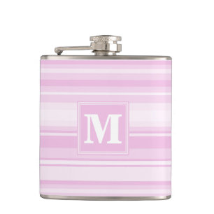 Monogram baby pink stripes hip flask