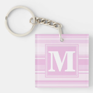 Monogram baby pink stripes key ring