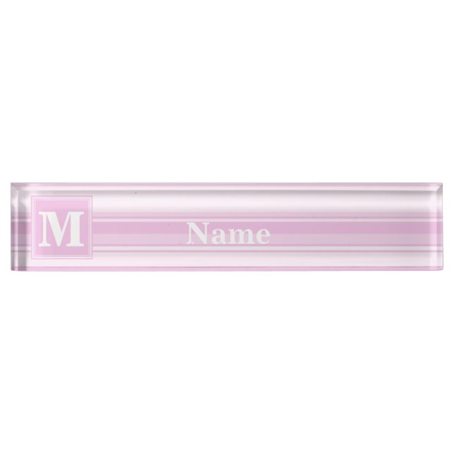 Monogram baby pink stripes nameplate (Front)