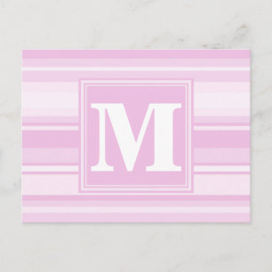 Monogram baby pink stripes postcard