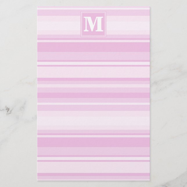 Monogram baby pink stripes stationery (Front)