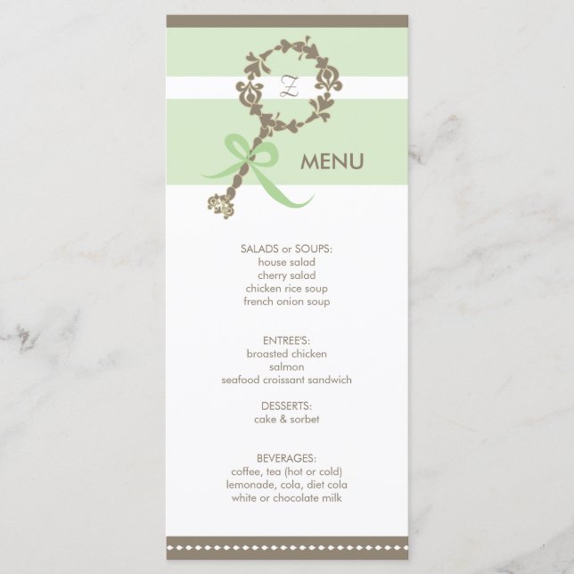 Monogram Baby Rattle Shower Menu (Front)