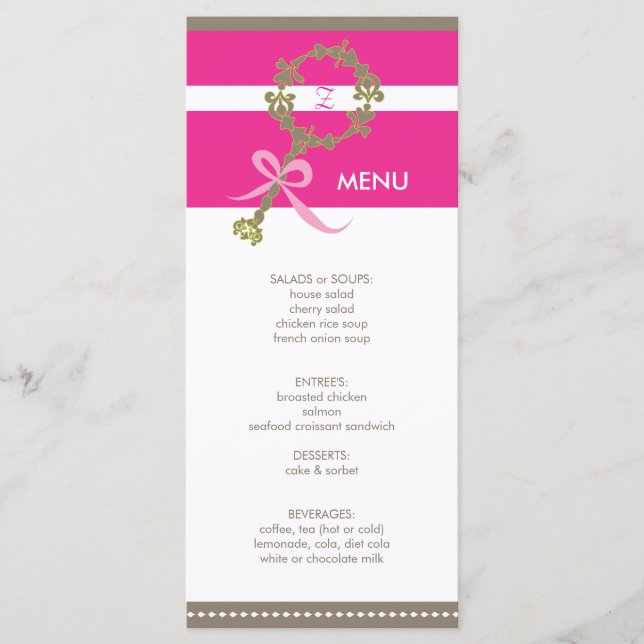 Monogram Baby Rattle Shower Menu (Front)