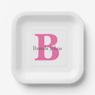 Monogram Baby Shower Bridal Shower Pink Cute Paper Plate