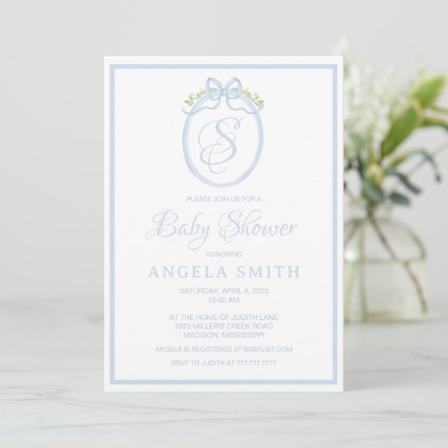 Monogram Baby Shower Invitation (Standing Front)