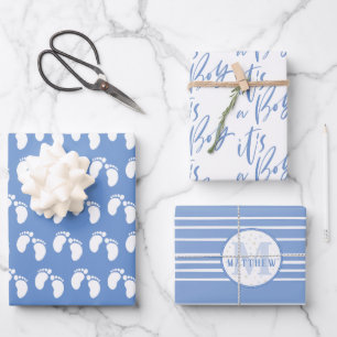 Monogram Baby Shower, Newborn Baby It's a Boy Wrapping Paper Sheet