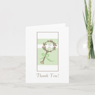 Monogram Baby Shower Thank You - Green Rattle Card