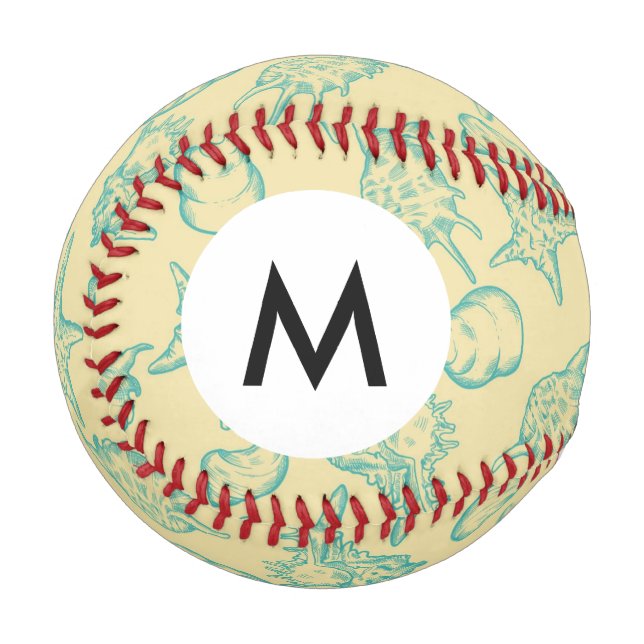 Monogram Background with shells. Hand drawn Baseball (Front Left)