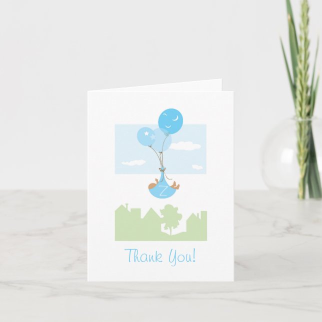 Monogram Ballon Baby Shower Thank You Card (Front)