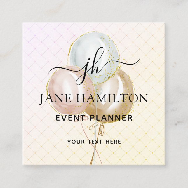 Monogram Balloons Event Planner Square Business Card (Front)
