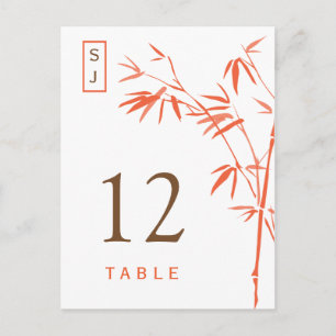 Monogram Bamboo Table Number Card   Orange & Brown