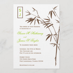 Monogram Bamboo Wedding Invitations     Brown