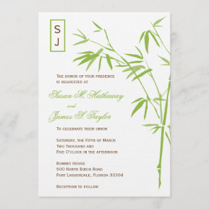 Monogram Bamboo Wedding Invitations     Green