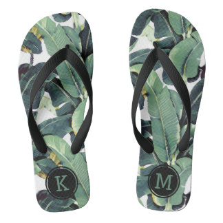 Monogram Banana Leaves Palm Tree Flip Flops