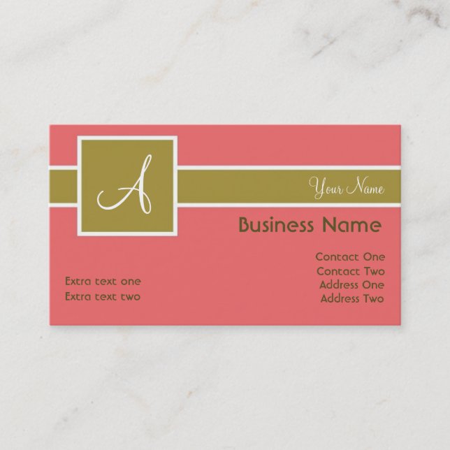 Monogram Band Salmon & Sage Business Cards (Front)