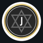 MONOGRAM BAR MITZVAH modern black white gold Classic Round Sticker<br><div class="desc">by kat massard >>> WWW.SIMPLYSWEETPAPERIE.COM <<< *** NOTE - THE SHINY GOLD FOIL EFFECT IS A PRINTED PICTURE *** - - - - - - - - - - - CONTACT ME for custom "faux gold foil effect type" Love the design, but would like to see some changes - another...</div>