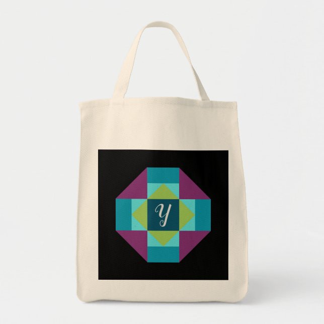 Monogram Barn Quilt Block Canvas Tote Bag (Front)