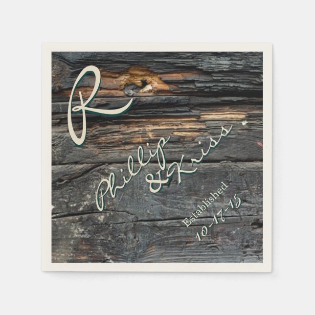 Monogram Barn Wood Wedding Napkins (Front)