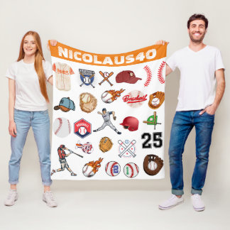 Monogram Baseball player Modern sport pattern Fleece Blanket