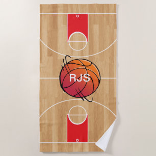 Monogram Basketball on Basketball Court Beach Towel