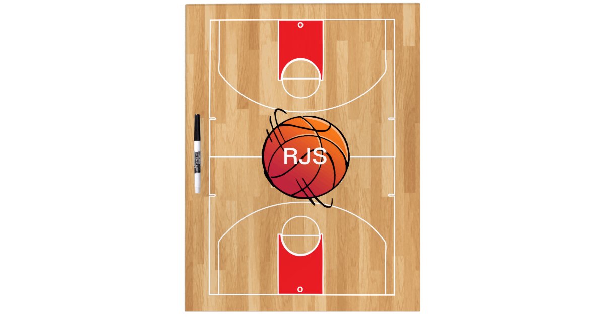 Monogram Basketball on basketball court Dry Erase Board Zazzle