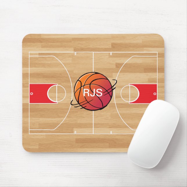Monogram Basketball on basketball court Mouse Mat (With Mouse)