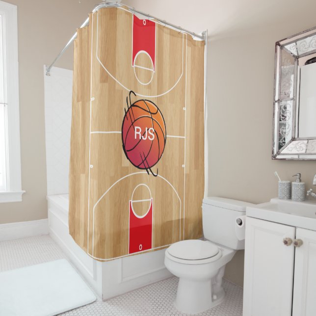 Monogram Basketball on basketball court Shower Curtain (In Situ)
