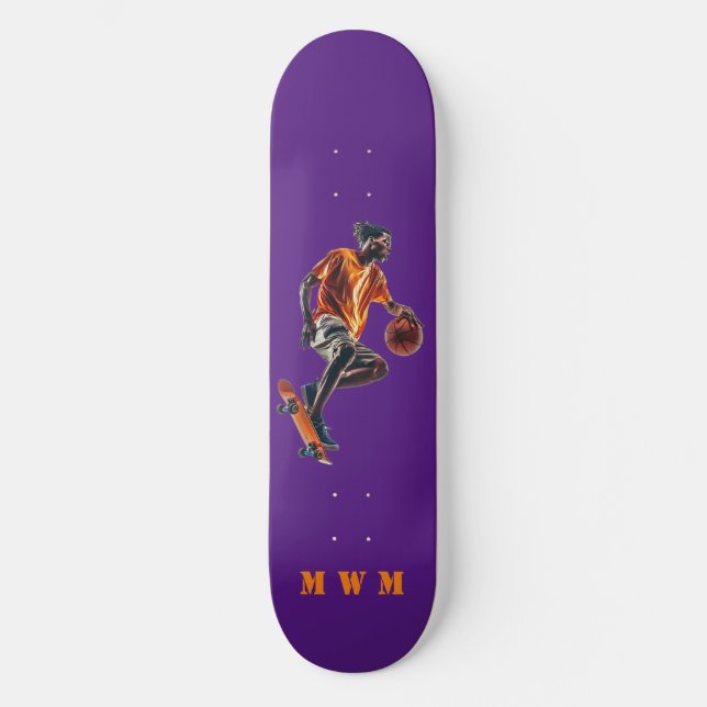 Monogram Basketball Unique Design Skateboard (Front)