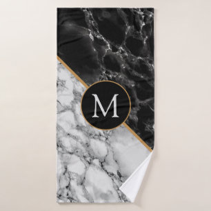 Monogram Bath Towel Set - Black and White Marble