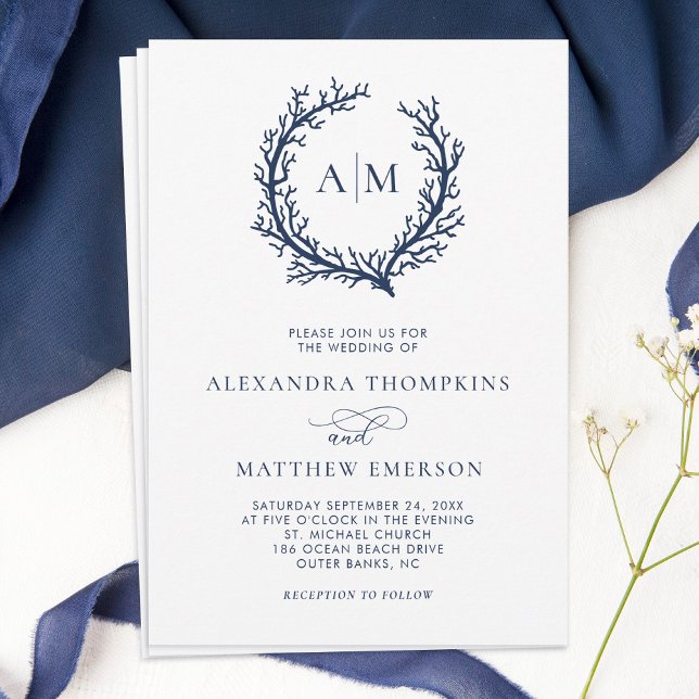 Monogram Beach Crest Wedding  Invitation (Creator Uploaded)