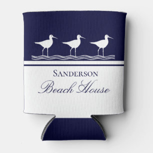 Monogram Beach house navy blue Sandpipers  Can Cooler