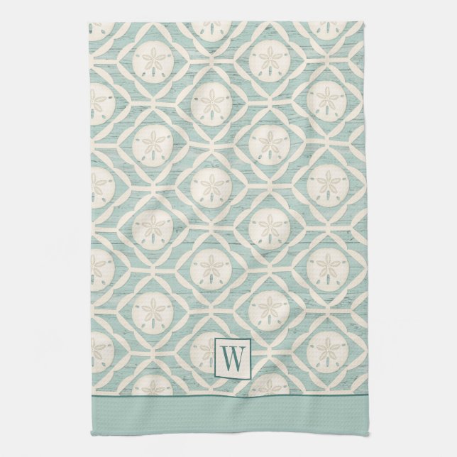 Monogram Beach Sand Dollar Pattern Baking Tea Towel (Vertical)