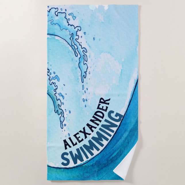 Monogram Beach Wave Swim Team Sports Towel (Front)