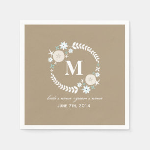 Monogram Beach Wreath Wedding Napkins