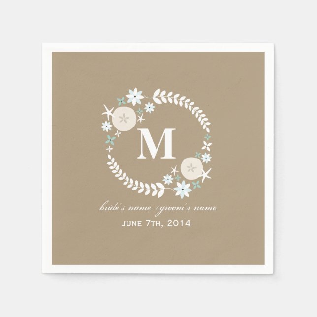 Monogram Beach Wreath Wedding Napkins (Front)
