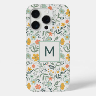 Monogram Beautiful Botanical Floral Pattern iPhone 15 Pro Case