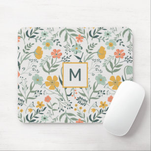 Monogram Beautiful Botanical Floral Pattern Mouse Mat