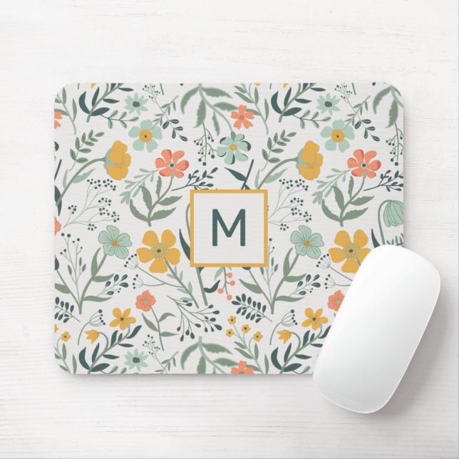 Monogram Beautiful Botanical Floral Pattern Mouse Mat (With Mouse)